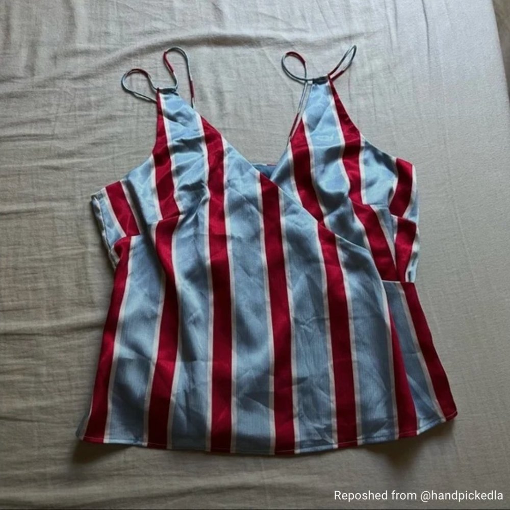 NWT Finders Keepers - blue red stripe wrap tank top - Picture 2 of 6